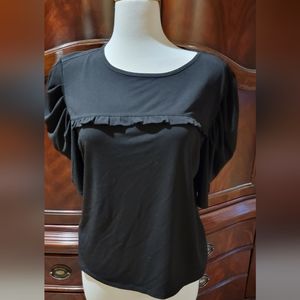 CeCe XL Black Ruffle Front Top